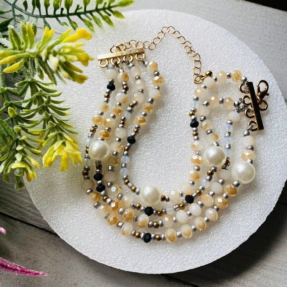 Pearl and Glass Bead 4 Strand Bracelet - Picture 2 of 4